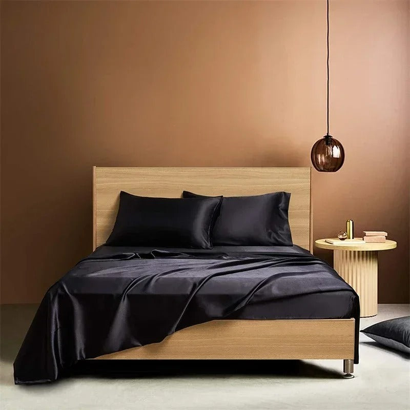 Four-piece Set Of Silk Bedding Sheets And Fitted Sheets $75 NOW $55