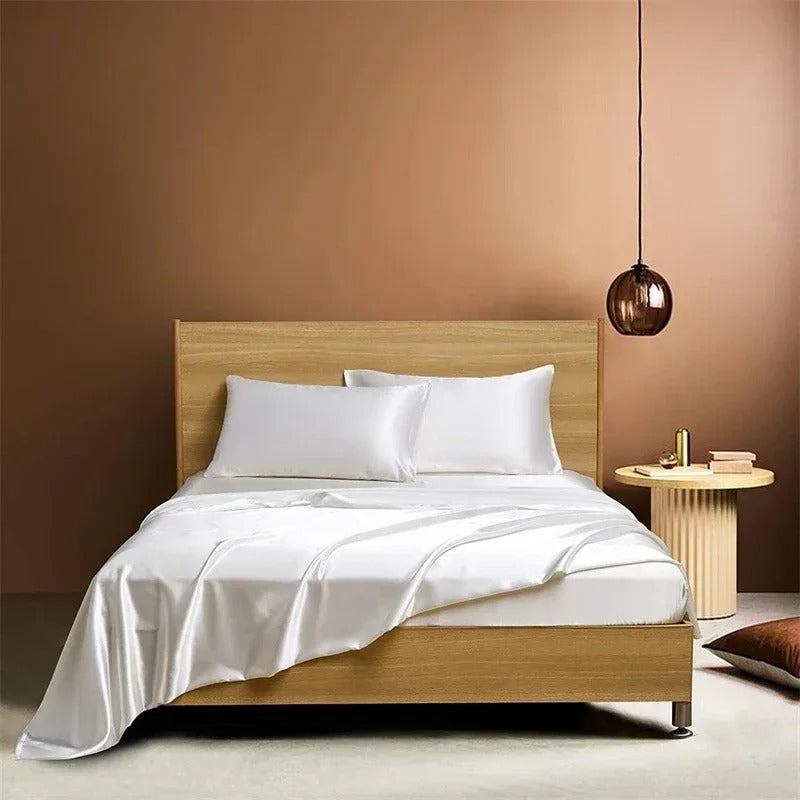 Four-piece Set Of Silk Bedding Sheets And Fitted Sheets $75 NOW $55