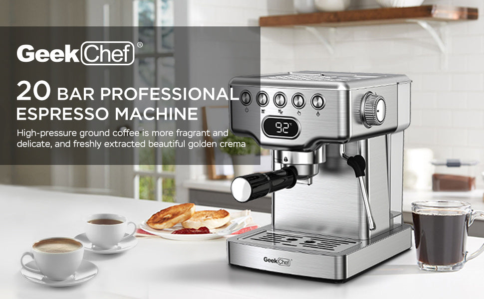 Geek Chef 20 Bar Espresso Machine With Milk Frother $165  NOW $120