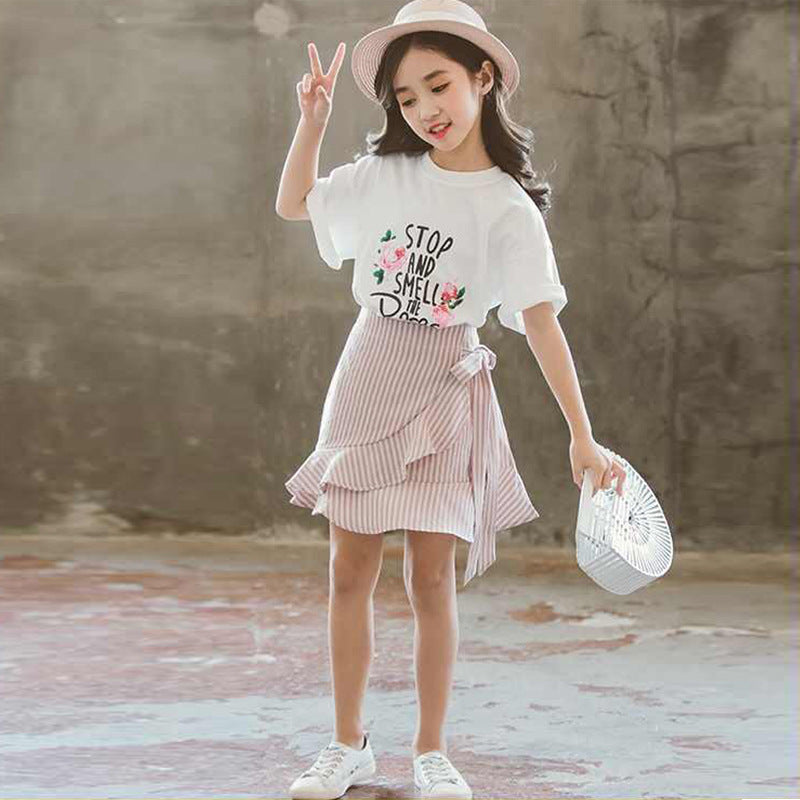 Summer Fashion Girls Short Sleeve Skirt Suit-E-DEALSSHOP