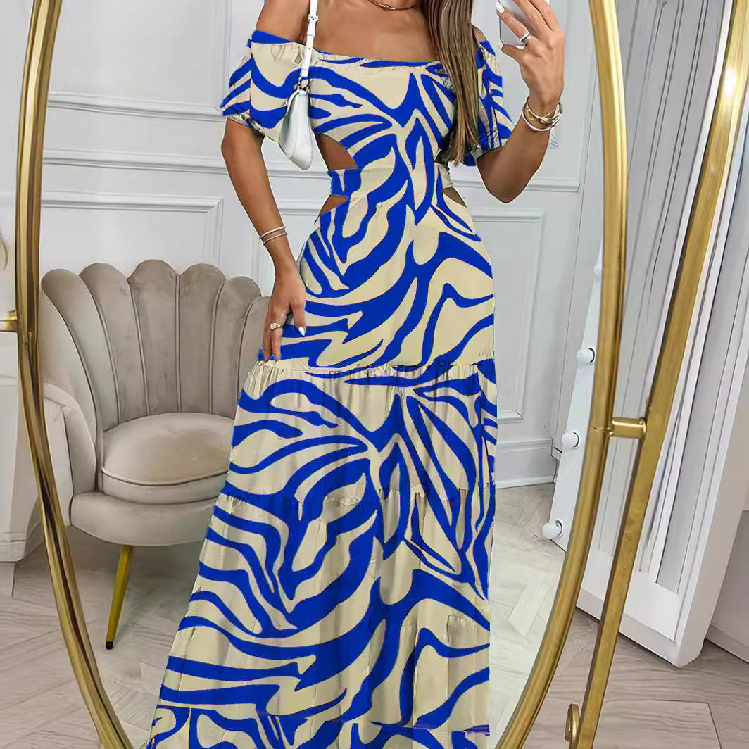 Stunning Summer One-line Collar Short-sleeved Long Dress-E-DEALSSHOP