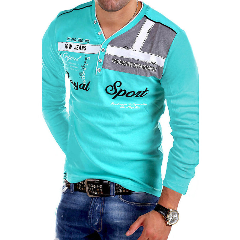 V-Neck Polo Shirt Letter Printing Long-Sleeved Men $39 NOW $28