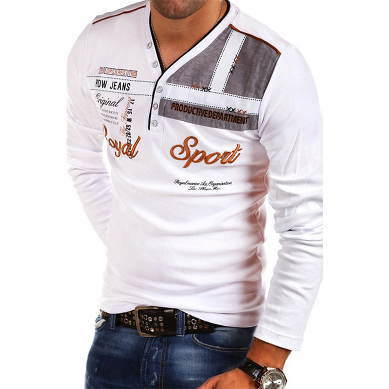 V-Neck Polo Shirt Letter Printing Long-Sleeved Men $39 NOW $28