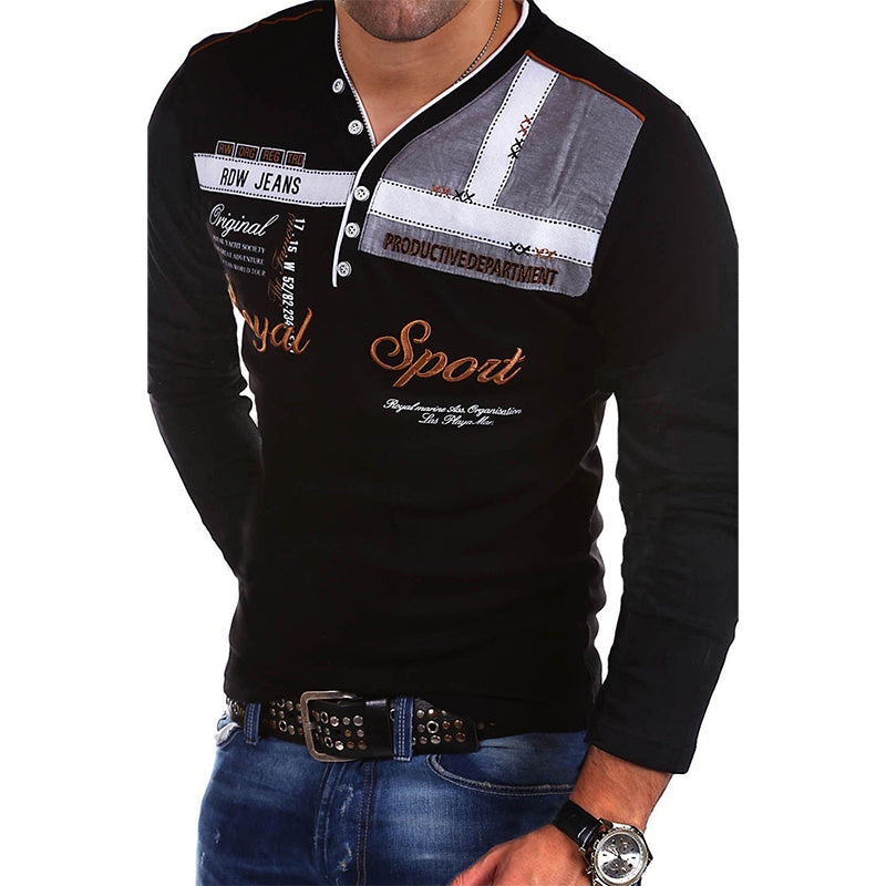 V-Neck Polo Shirt Letter Printing Long-Sleeved Men $39 NOW $28