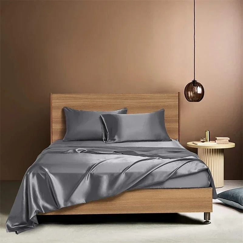 Four-piece Set Of Silk Bedding Sheets And Fitted Sheets $75 NOW $55