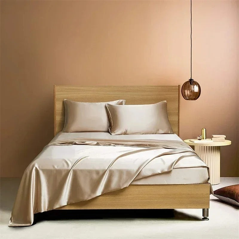 Four-piece Set Of Silk Bedding Sheets And Fitted Sheets $75 NOW $55