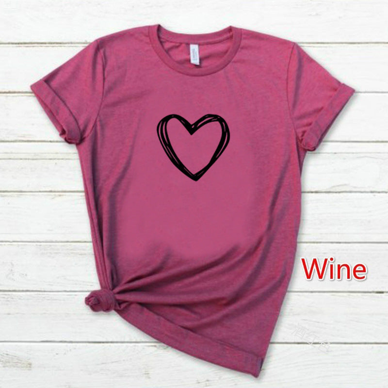 Heart Print T Shirt Women Short Sleeve -Summer Women