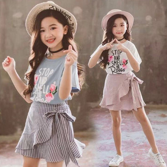 Summer Fashion Girls Short Sleeve Skirt Suit-E-DEALSSHOP