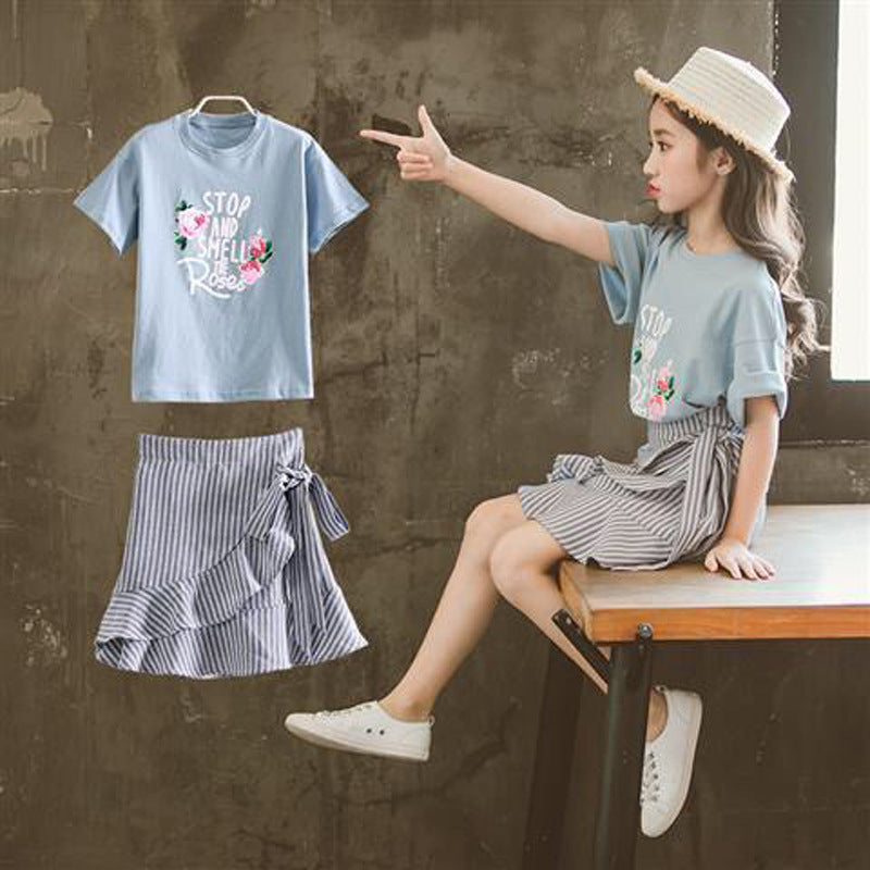 Summer Fashion Girls Short Sleeve Skirt Suit-E-DEALSSHOP