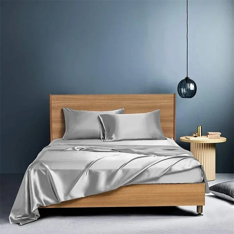 Four-piece Set Of Silk Bedding Sheets And Fitted Sheets $75 NOW $55