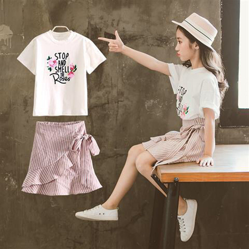 Summer Fashion Girls Short Sleeve Skirt Suit-E-DEALSSHOP