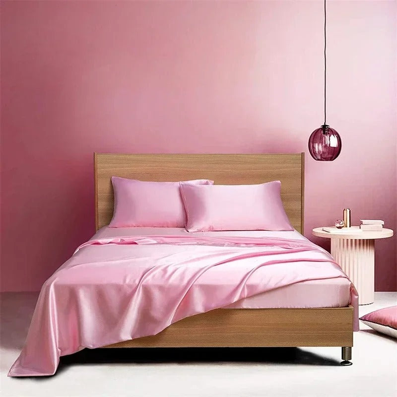 Four-piece Set Of Silk Bedding Sheets And Fitted Sheets $75 NOW $55