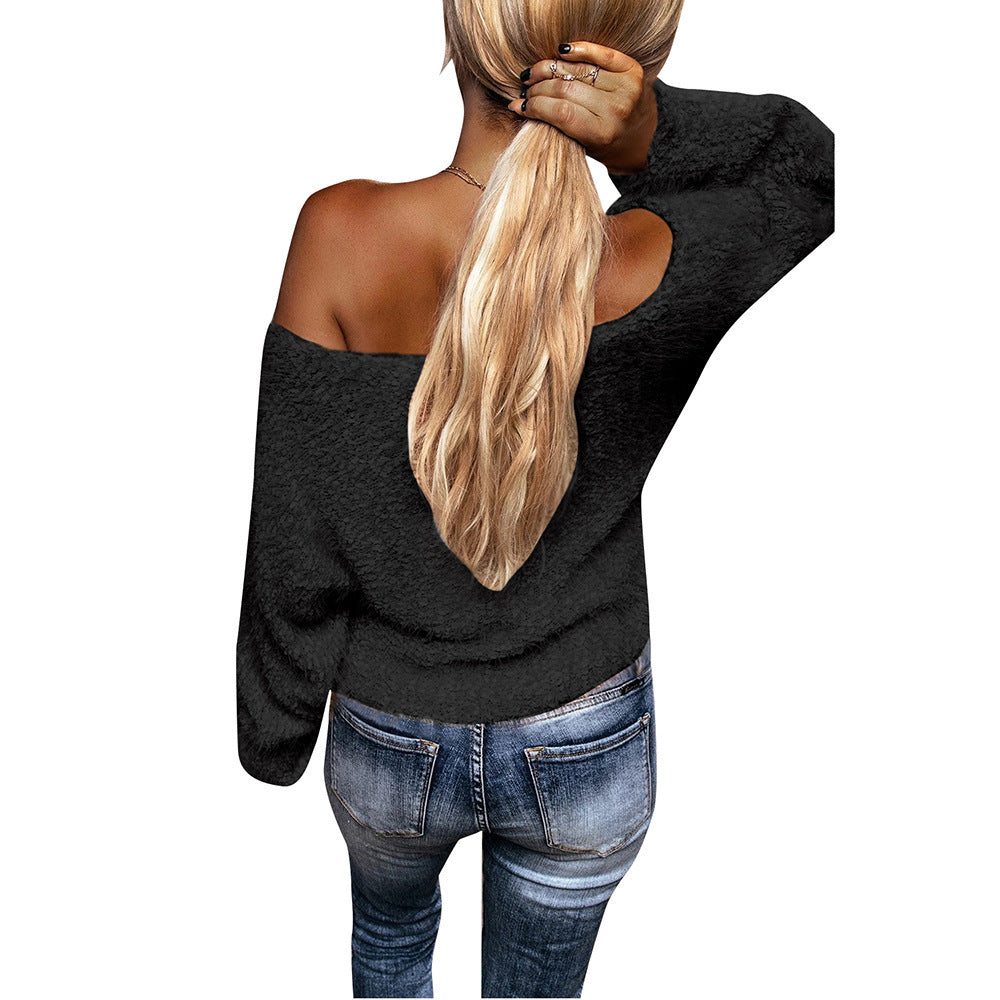 Woman Off Shoulder Top Girl Autumn Winter Plush Loose Sweater $49 NOW $29