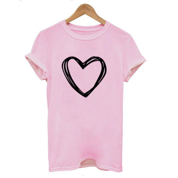 Heart Print T Shirt Women Short Sleeve -Summer Women 