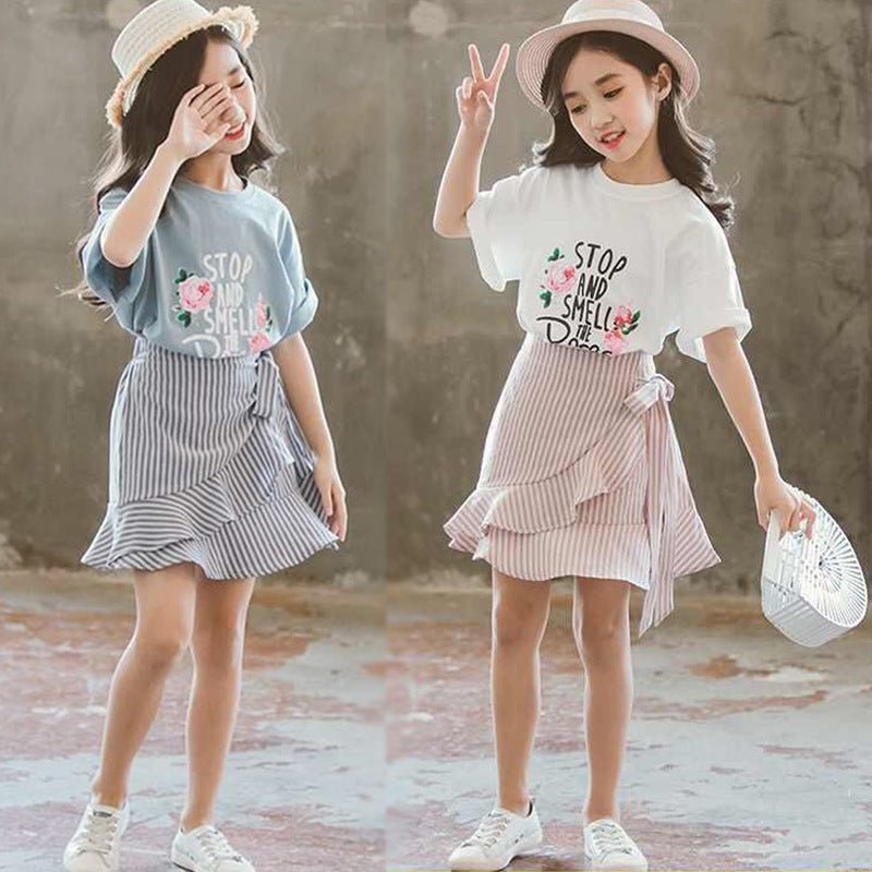 Summer Fashion Girls Short Sleeve Skirt Suit-E-DEALSSHOP