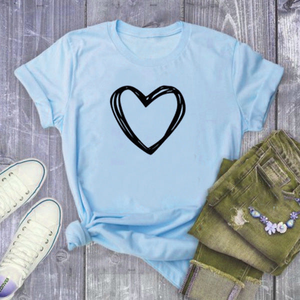 Heart Print T Shirt Women Short Sleeve -Summer Women 