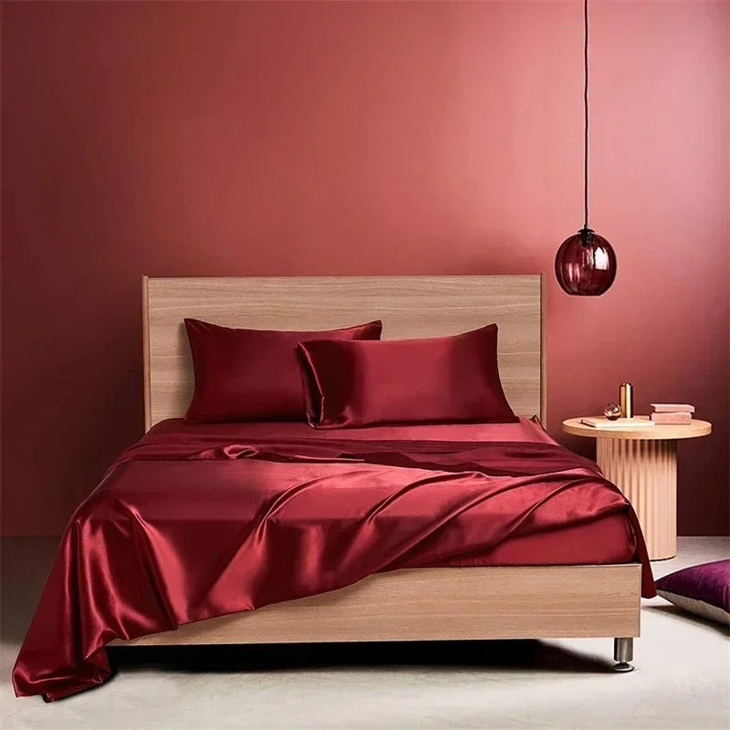 Four-piece Set Of Silk Bedding Sheets And Fitted Sheets $75 NOW $55