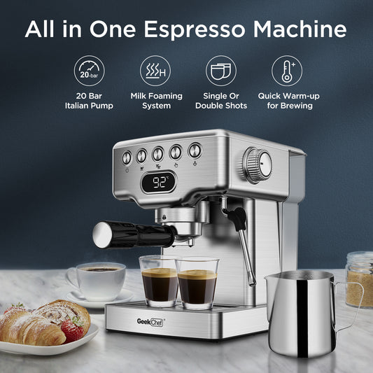 Geek Chef 20 Bar Espresso Machine With Milk Frother $165  NOW $120