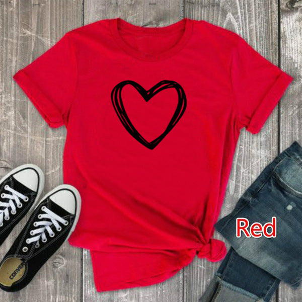 Heart Print T Shirt Women Short Sleeve -Summer Women 