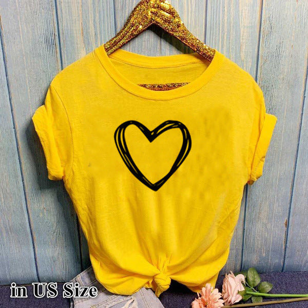 Heart Print T Shirt Women Short Sleeve -Summer Women 