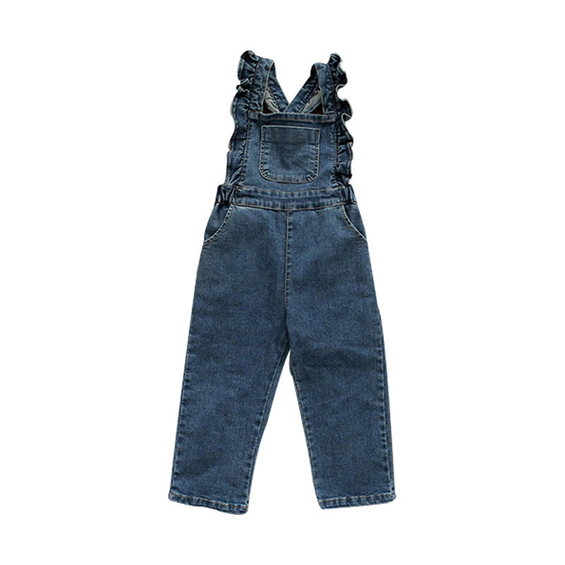 Children Girl Lotus Shoulder Denim Jumpsuit-E-DEALSSHOP