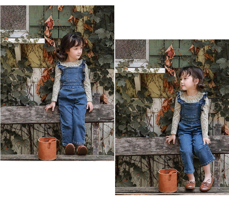 Children Girl Lotus Shoulder Denim Jumpsuit-E-DEALSSHOP