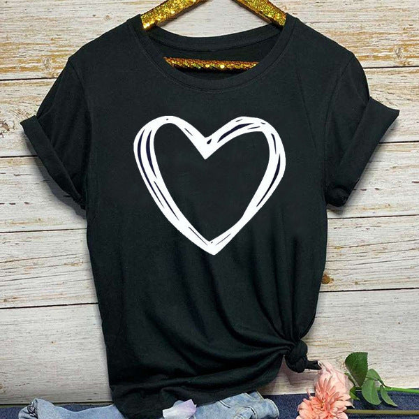 Heart Print T Shirt Women Short Sleeve -Summer Women 