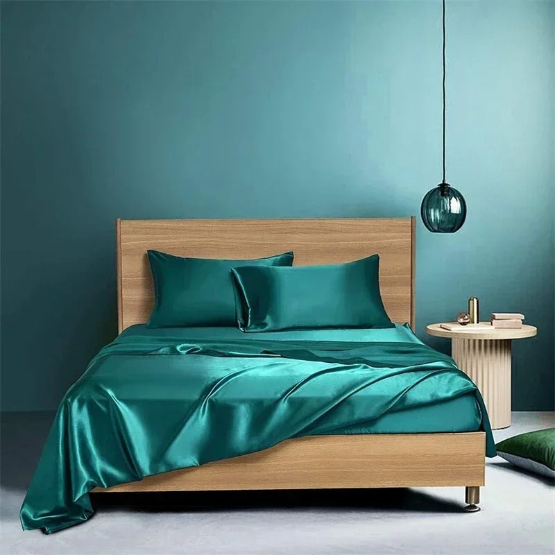 Four-piece Set Of Silk Bedding Sheets And Fitted Sheets $75 NOW $55