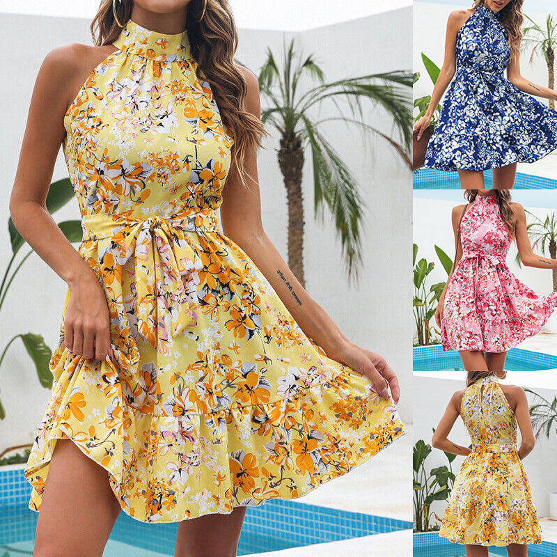 Women Summer Fashion Dress Flowers Print-E-DEALSSHOP