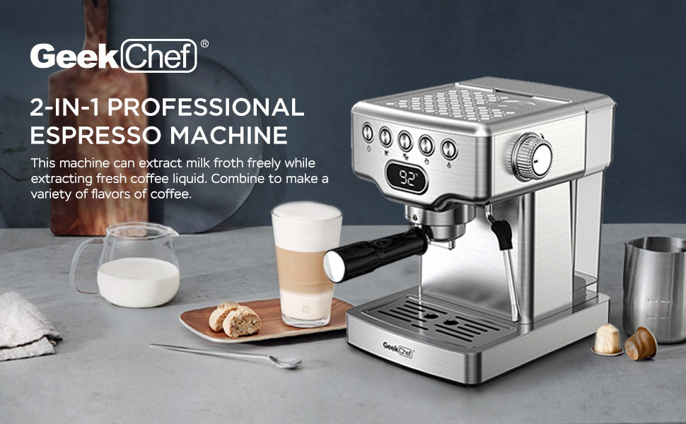 Geek Chef 20 Bar Espresso Machine With Milk Frother $165  NOW $120