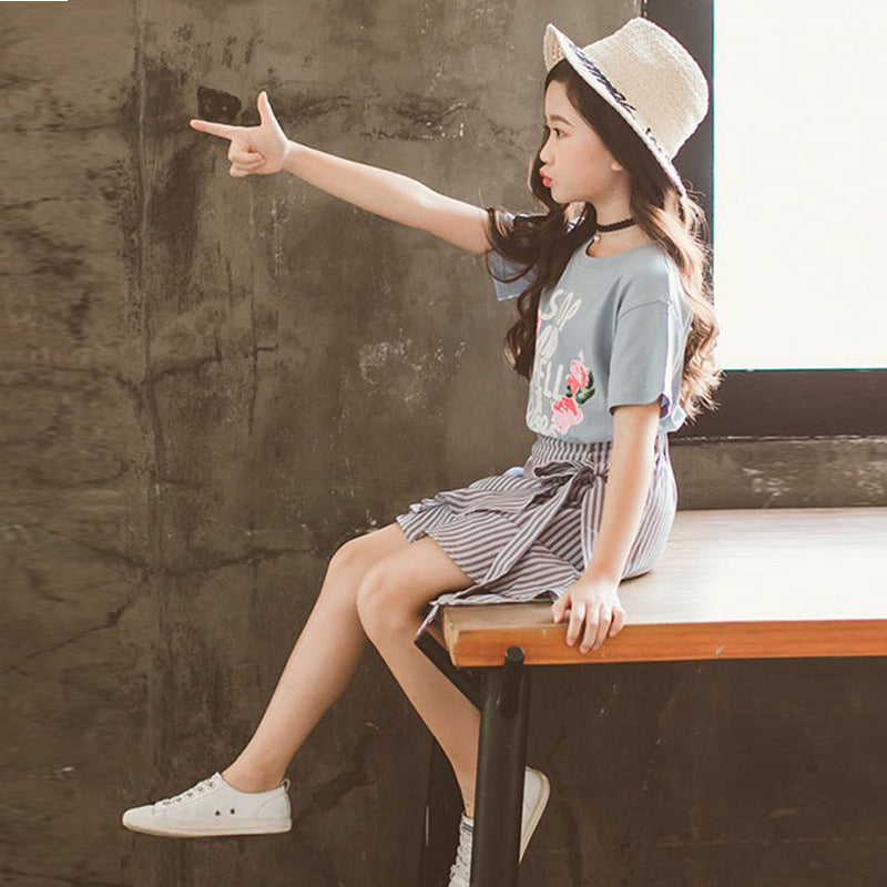 Summer Fashion Girls Short Sleeve Skirt Suit-E-DEALSSHOP