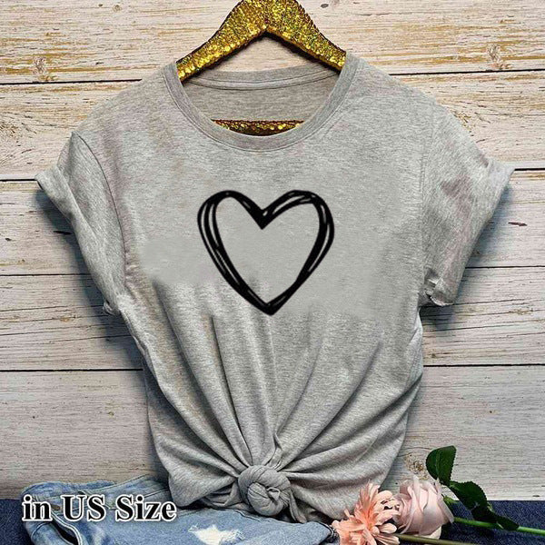 Heart Print T Shirt Women Short Sleeve -Summer Women 